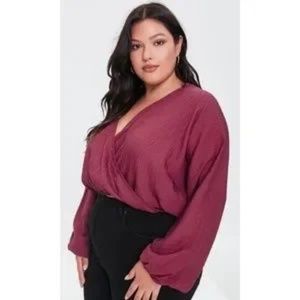 Forever 21 Plus Size Recycled Surplice Crepe Top Burgundy size 3X NWT